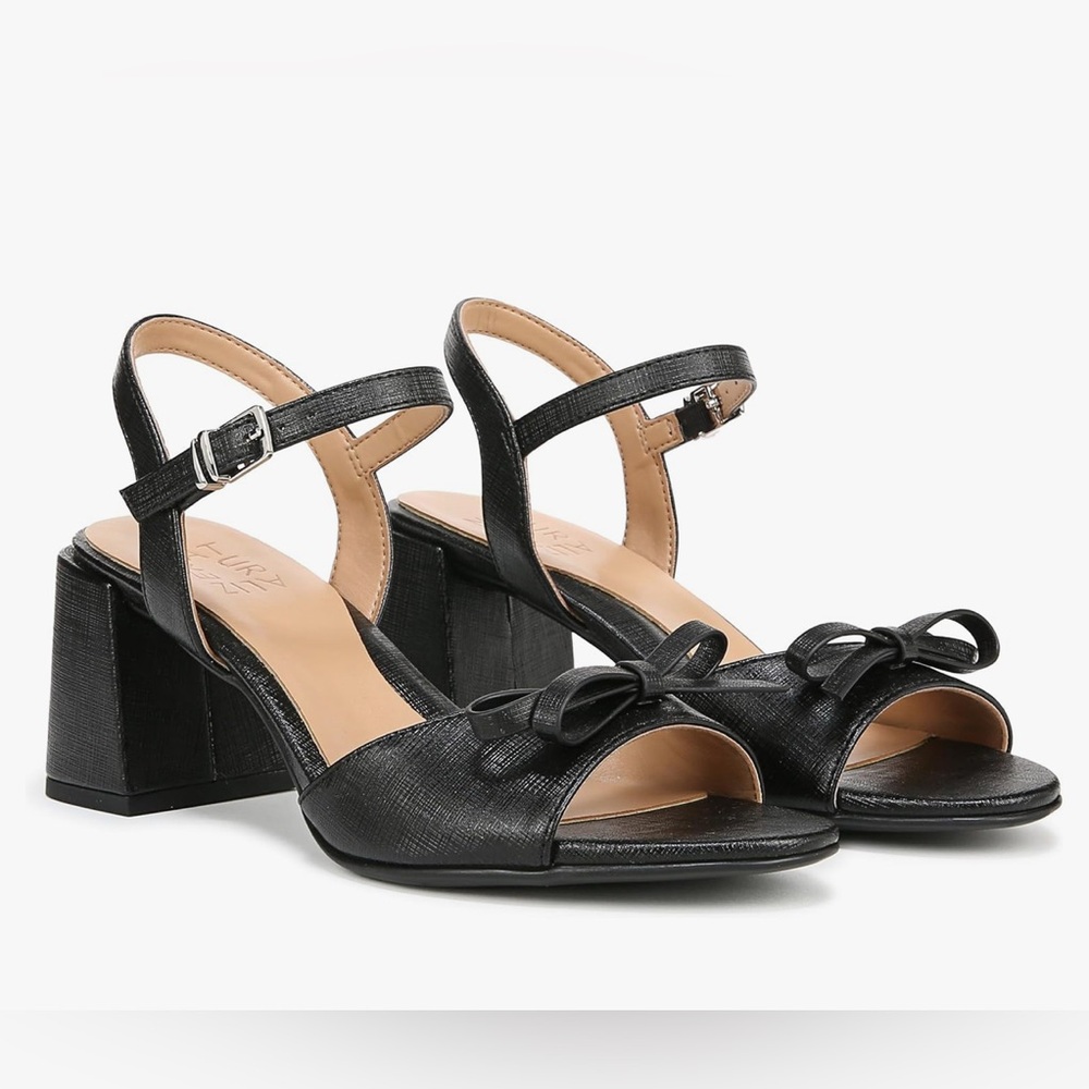 Naturalizer Deandra Black Bow Block Heeled Sandals 8 Wide